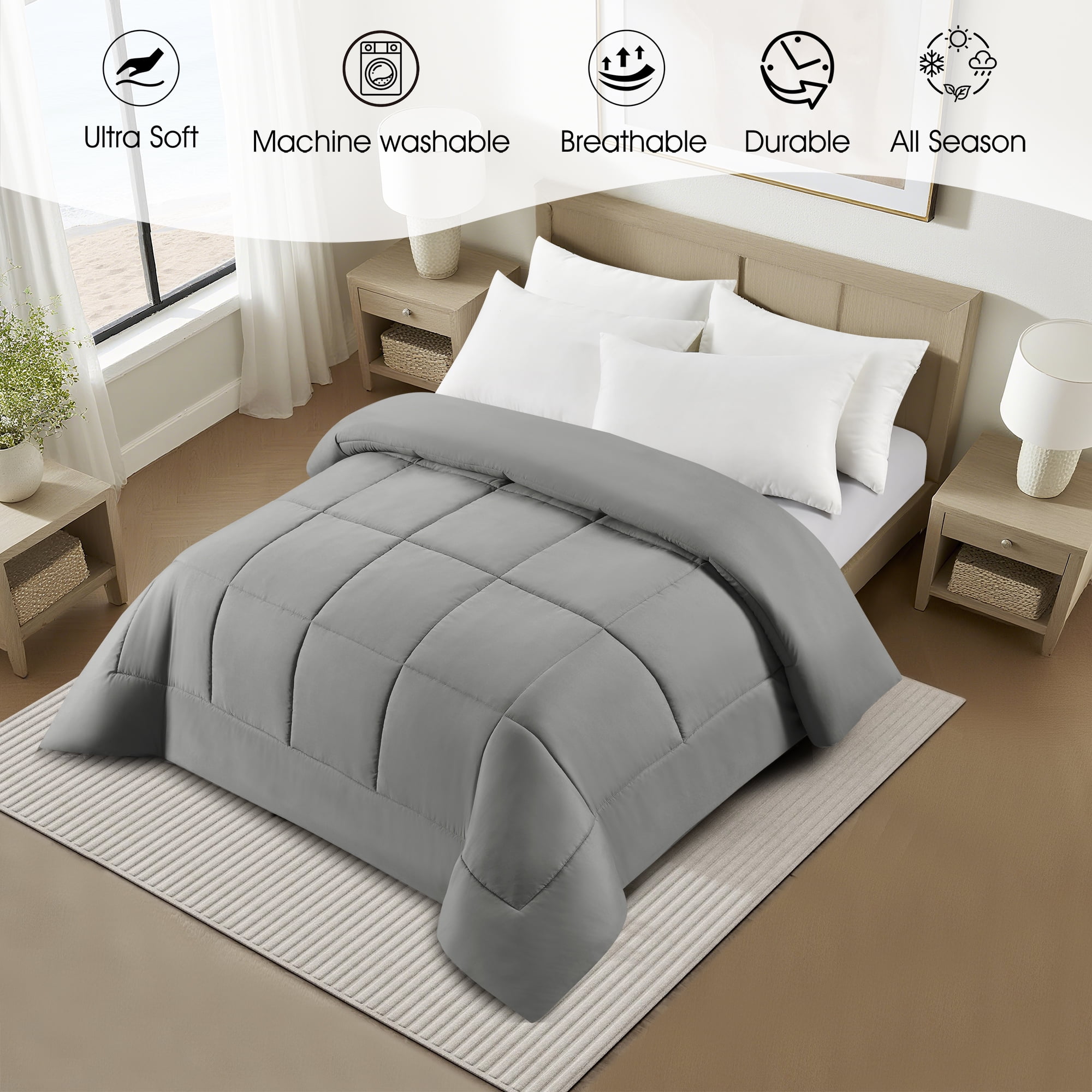 Swift Home Couette de Substitution au Duvet Basic, Toutes Saisons Hypoallergénique et Confortable, Queen, Gris clair