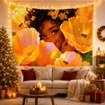 thumbnail image 3 of Woman Peeking Through Poppy Blooms in Golden Glow, Whimsical Illustration for Nature Lovers, Floral Art Decor, Birthday Gift, Tapestry Wall Hanging for Bedroom and Living Room, 3 of 7