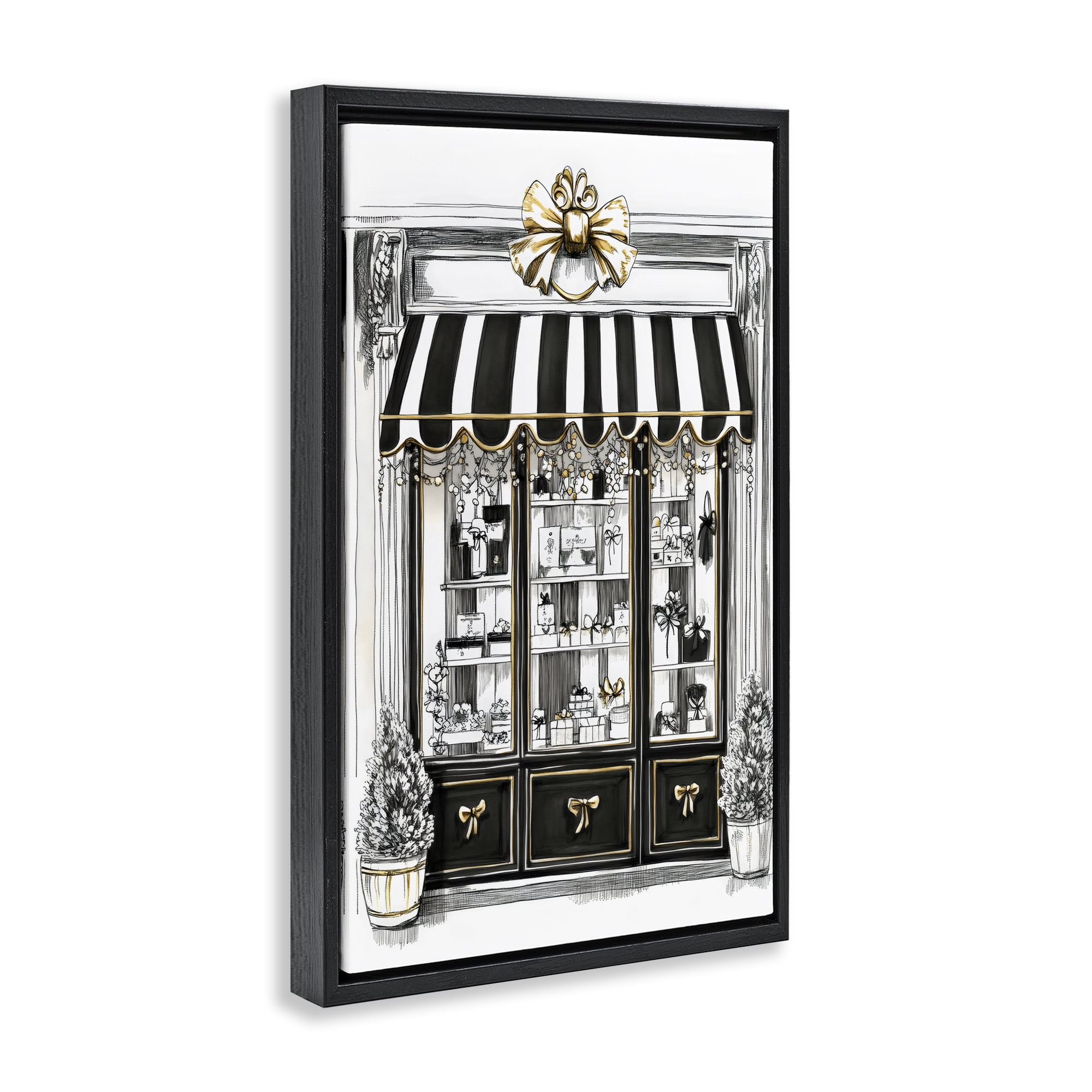 Stupell Industries Striped Paris Shop Facade Black Framed Floater Canvas Wall Art, design by Petal Prints Design
