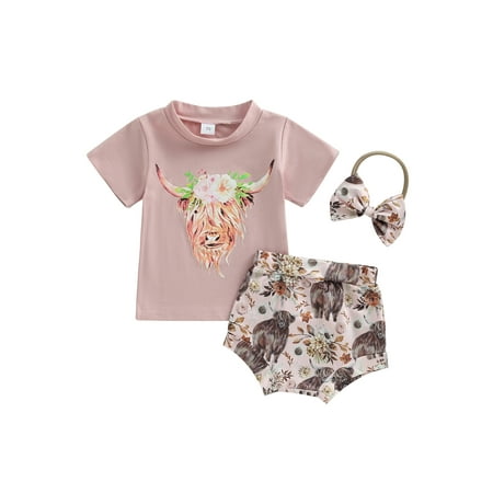 

Bagilaanoe 3pcs Toddler Baby Girls Short Pants Set Pink Short Sleeve T Shirt Tops + Shorts + Headband 6M 12M 18M 24M 3T Kids Casual Summer Outfits