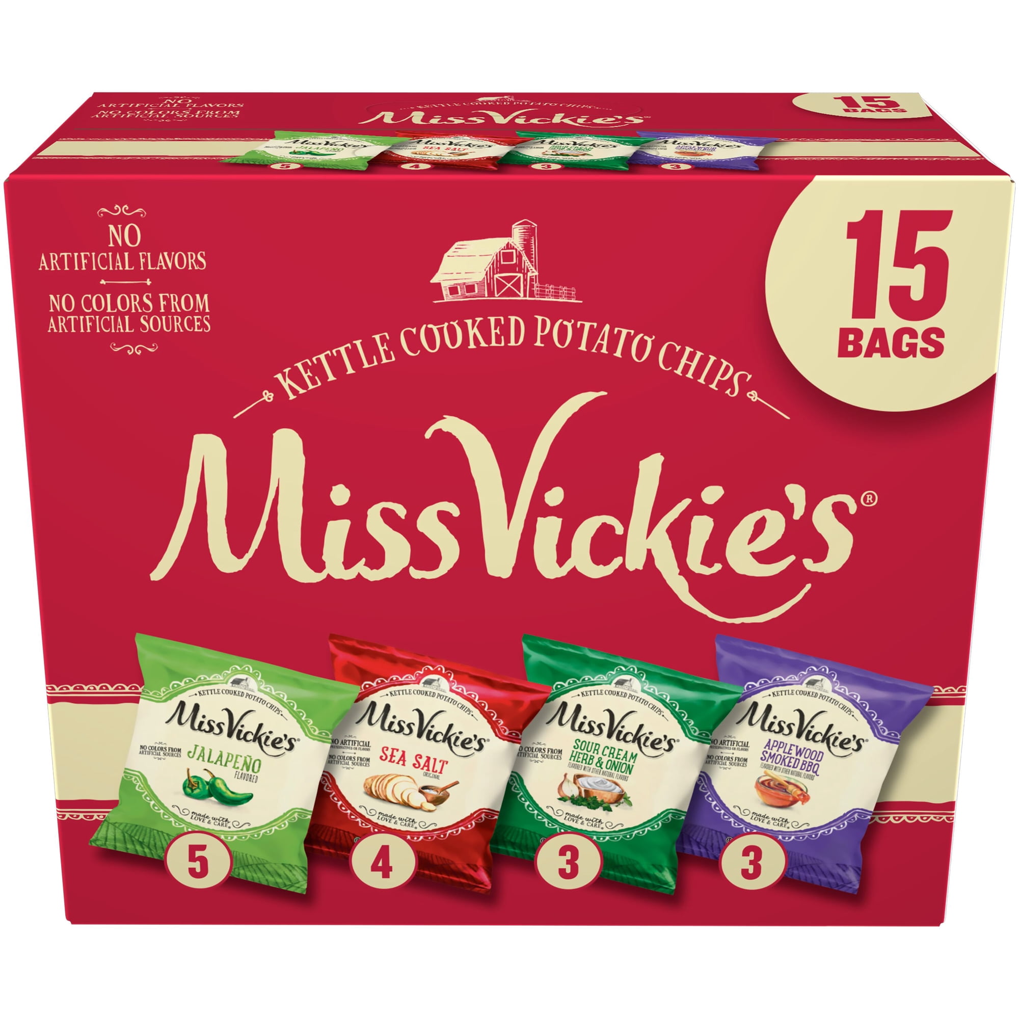 Miss Vickie's Kettle Cooked Potato Chips, 4 Flavor Variety Pack, 1 oz, 15 Count
