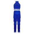 thumbnail image 3 of Sholeno Kids Girls Tassels Latin Dance Suits Halter Neck Sleeveless Crop Top with Pants Tiered Fringe Dancewear Royal Blue 6, 3 of 6