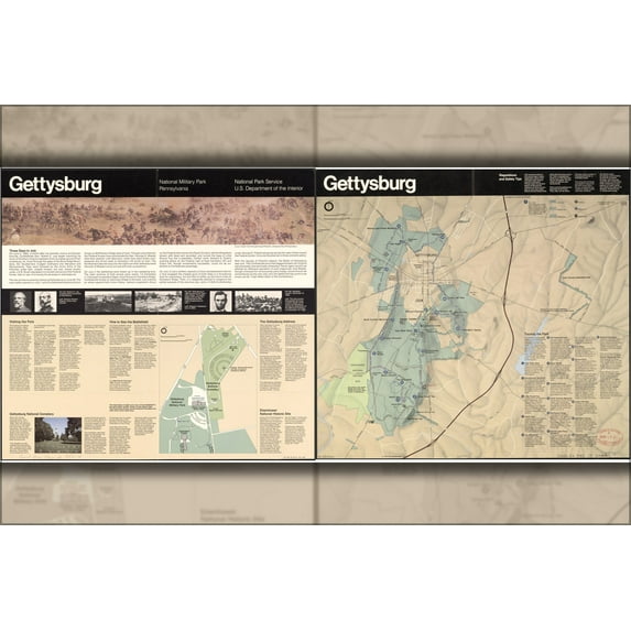 24"x36" Gallery Poster, map of battle of Gettysburg national Park 1982