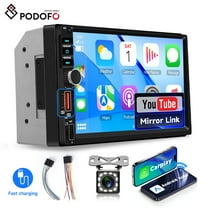 Podofo 7 inch Car Stereo Double Din Car Radio Wireless Carplay Android Auto Touch Screen Bluetooth Mirror Link USB SD FM Multimedia Radio with  Rear View Camera