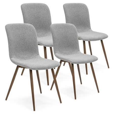 Dining Room Chairs Vintage Best Choice Products Set of 4 Mid-Century Modern Dining Room Chairs w/ Fabric Upholstery and Metal Legs - Gray ()