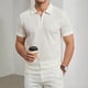 thumbnail image 4 of Mens Casual Manga Corta Botón Abajo Camisas de Color Sólido Suelto Moda Turndown Cuello Blusas Top para Verano Primavera, Par con Pantalones para Hombres Cortos, 4 of 4