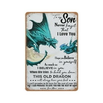 To My Son tin sign, Dragon tin sign Print, Never Forget That I Love You, Gifts for Son, Nursery Wall Decor,Kids Wall Art,Retro style, farmhouse decoration,bar, garage, tin sign5.5x8 inches