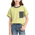 thumbnail image 2 of Teylalorva Girls Cotton T-Shirt with Pocket Crew Neck Short Sleeve Kids Summer Trendy Casual Tee Yellow Size 5T, 2 of 9