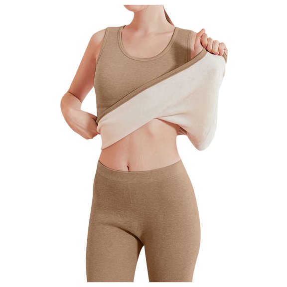 Mepaouo Women's Thermal Tank Top Fleece Lined Shirt Camisole Sleeveless Thermal Top Vest(Coffee,2XL)