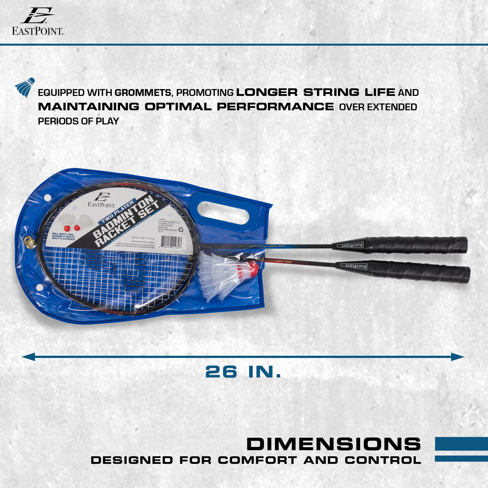 EastPoint Sports 2 Player Badminton Racket Set; Contains 2 Rackets with Tempered Steel Shafts, Comfort Handles and 2 Durable, White Shuttlecock Birdies - image 4 of 7