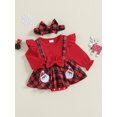thumbnail image 3 of Suealasg Newborn Baby Girls Christmas Outfit Long Sleeve Gingerbread Man Print Plaid Romper Dress +Hairband 3 6 12 18 Months Infant Girls Fall Winter Clothes, 3 of 7