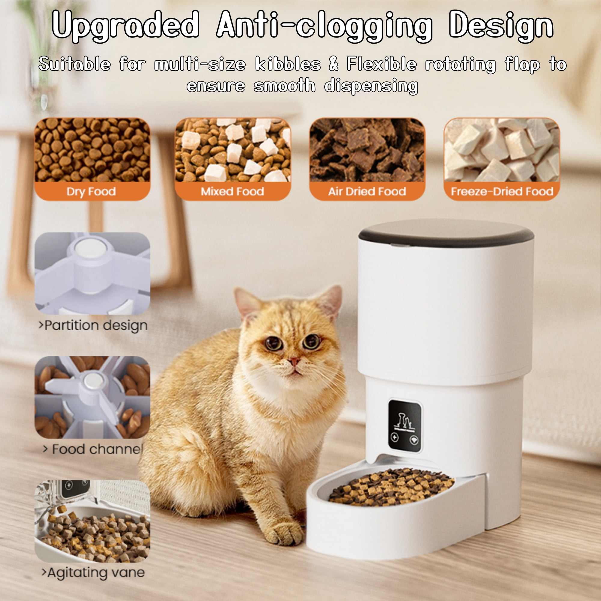 Automatic Cat Feeder, 4L Dog Food Dispenser with WiFi APP Control, Timed Pet Feeder for Cats and Small Dogs, Programmable Portion Control with Slow Feed Mode