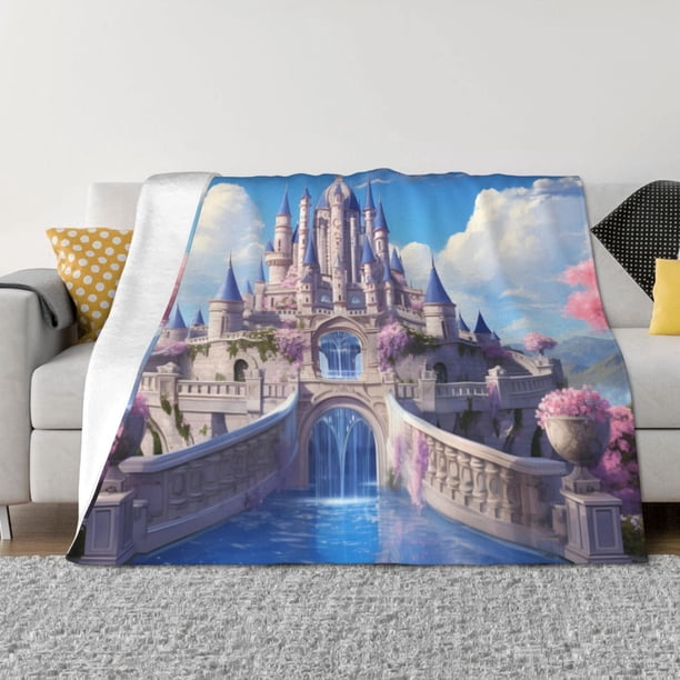 Balery Majestic Fantasy Castle Manta de Franela con Dibujo, Lujo Ultra Suave y Cálido, Antipelusa y Resistente a las Arrugas para Cama, Sofá, Camping -40"x30"