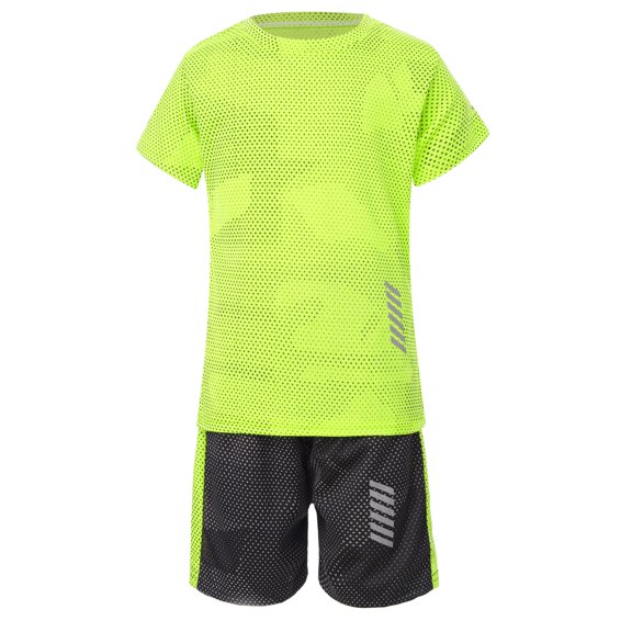 Manyakai Soccer Tracksuit Uniform for Boys Girls Kids Soccer Jersey Athletic T-Shirt with Shorts Fluorescent_Green 150