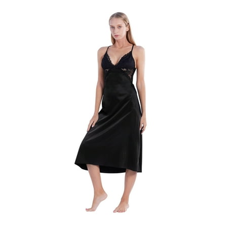 Women s Sleepwear Silk Lingerie Dress Sexy V Neck Babydoll Lace Long Nightwear Adjustable Strap Pajama Satin Nightgown