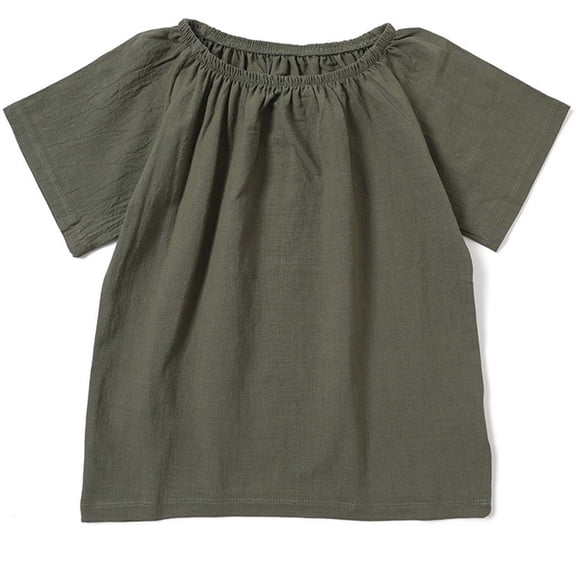 Daznico Girls' Round Neck Plain Color and Linen T Shirt with Pure Texture Comfortable and Breathable Short Sleeved T Shirt,4-5 Years