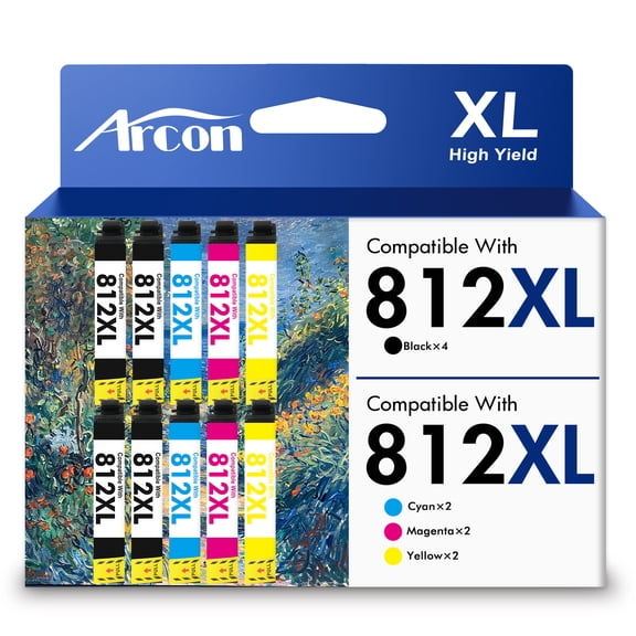 812 XL Ink Cartridges 10 Pack Compatible for 812XL 812 Printer Ink T812 T812XL Combo Pack for WorkForce Pro WF-7840 WF-7310 WF-7820 EC-C7000 (4 Black, 2 Cyan, 2 Magenta, 2 Yellow)