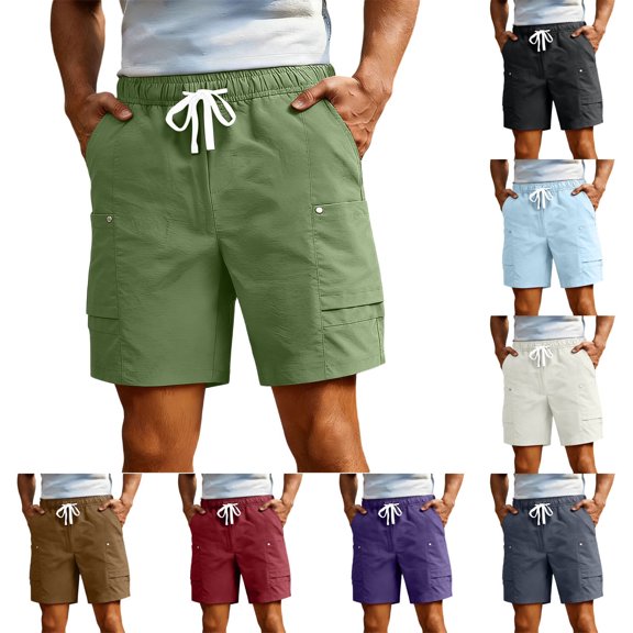 EOYWHK Running Shorts Men with Pockets Elastic Waist Drawstring Jogging Shorts Men Soft Lightweight Breathable for Casual Lounge Home Active Army Green, Size L