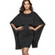 thumbnail image 1 of Vestido de color sólido con falda de cadera y bolso con manga de murciélago y cuello redondo sin espalda （negro）,S, 1 of 6