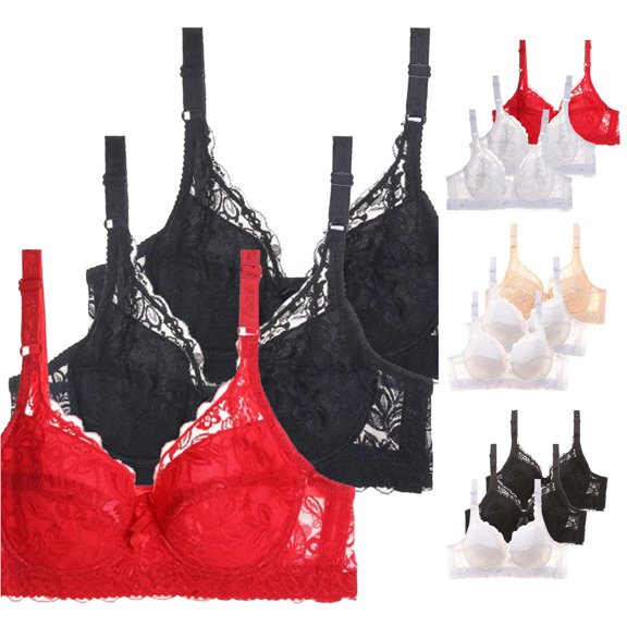 HNMKIU Women Bras Pack of 3 Underwire Push Up Set Bustier Sports Training Bra 3PCS