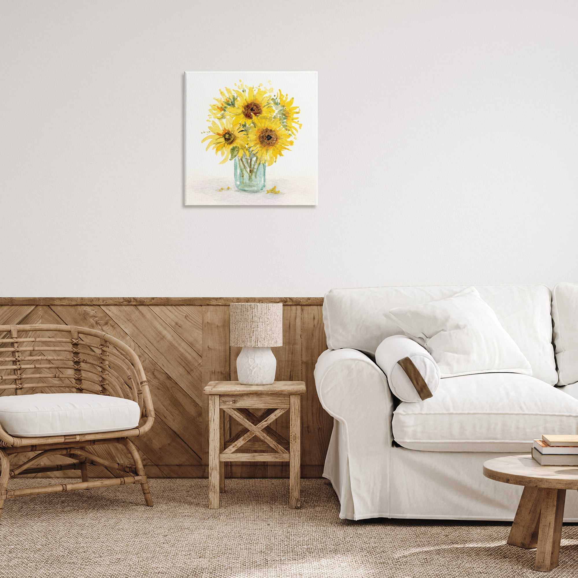 Stupell Industries Soft Sunflower Jar Plants & Flowers Painting Wrapped Canvas Art Print Wall Art, 24 x 24