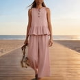 thumbnail image 6 of Women's Rayon Sleeveless V-Neck Top and Pants Set, Elastic Waist Loungewear Jogger Set, Soft Flowy Two Piece Summer Outfit, Casual Matching Lounge Sets for Women | CSEONE,Pink XL, 6 of 7