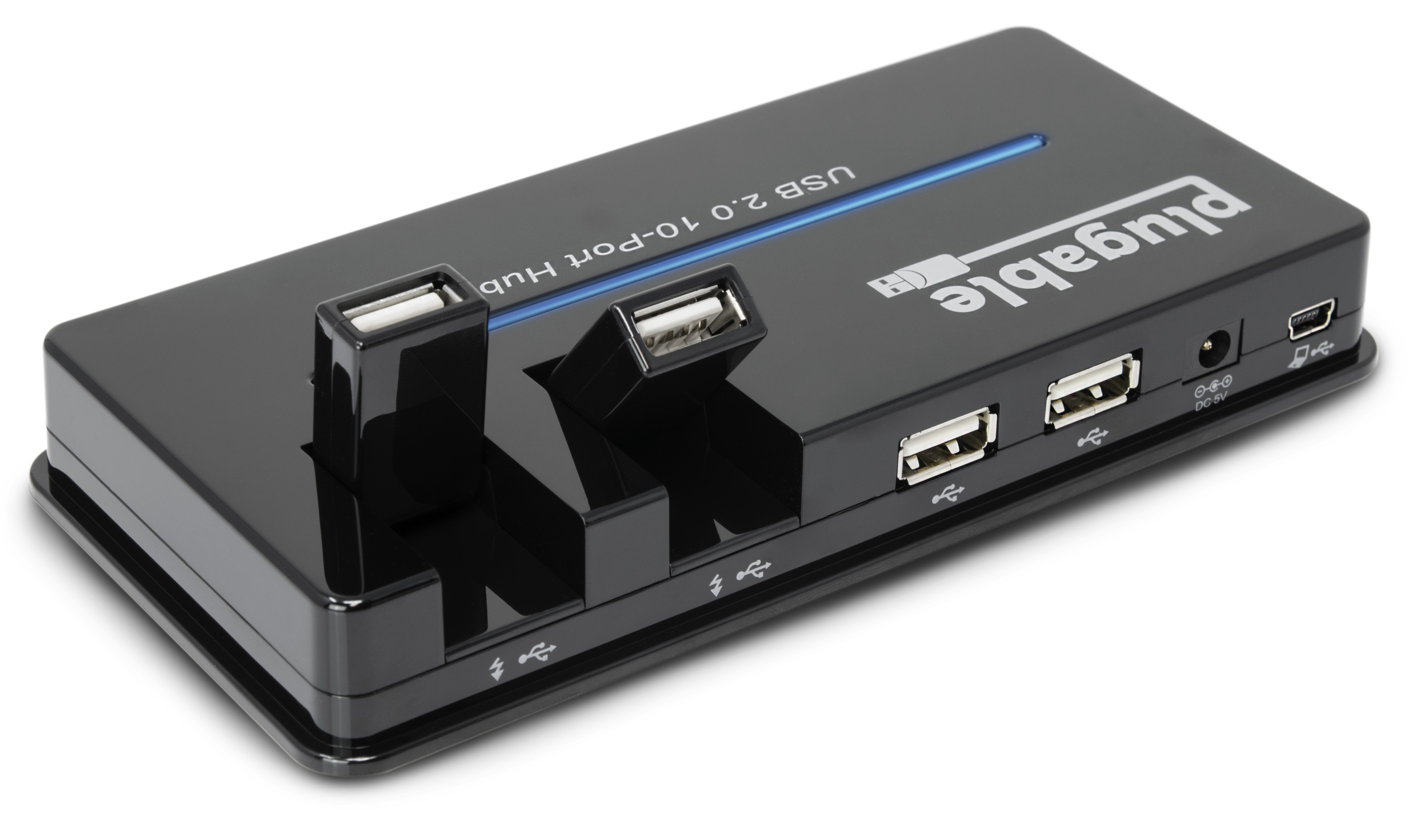 Plugable USB Hub, 10 Port - USB 2.0 with 20W Power Adapter and Two Flip-Up Ports - image 2 of 6