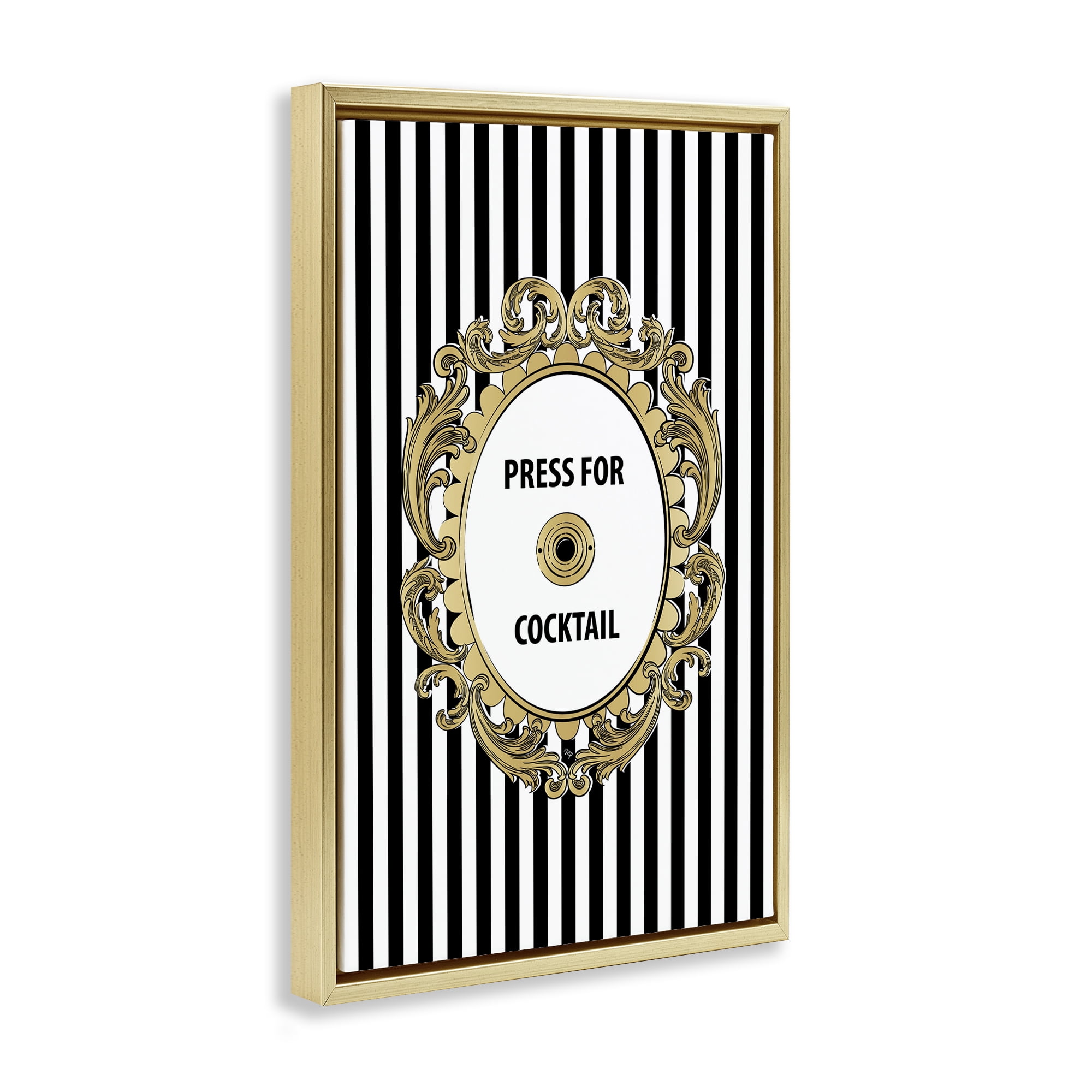 Stupell Industries Press For Cocktail Celebration Gold Framed Floater Canvas Wall Art, design by Martina Pavlova