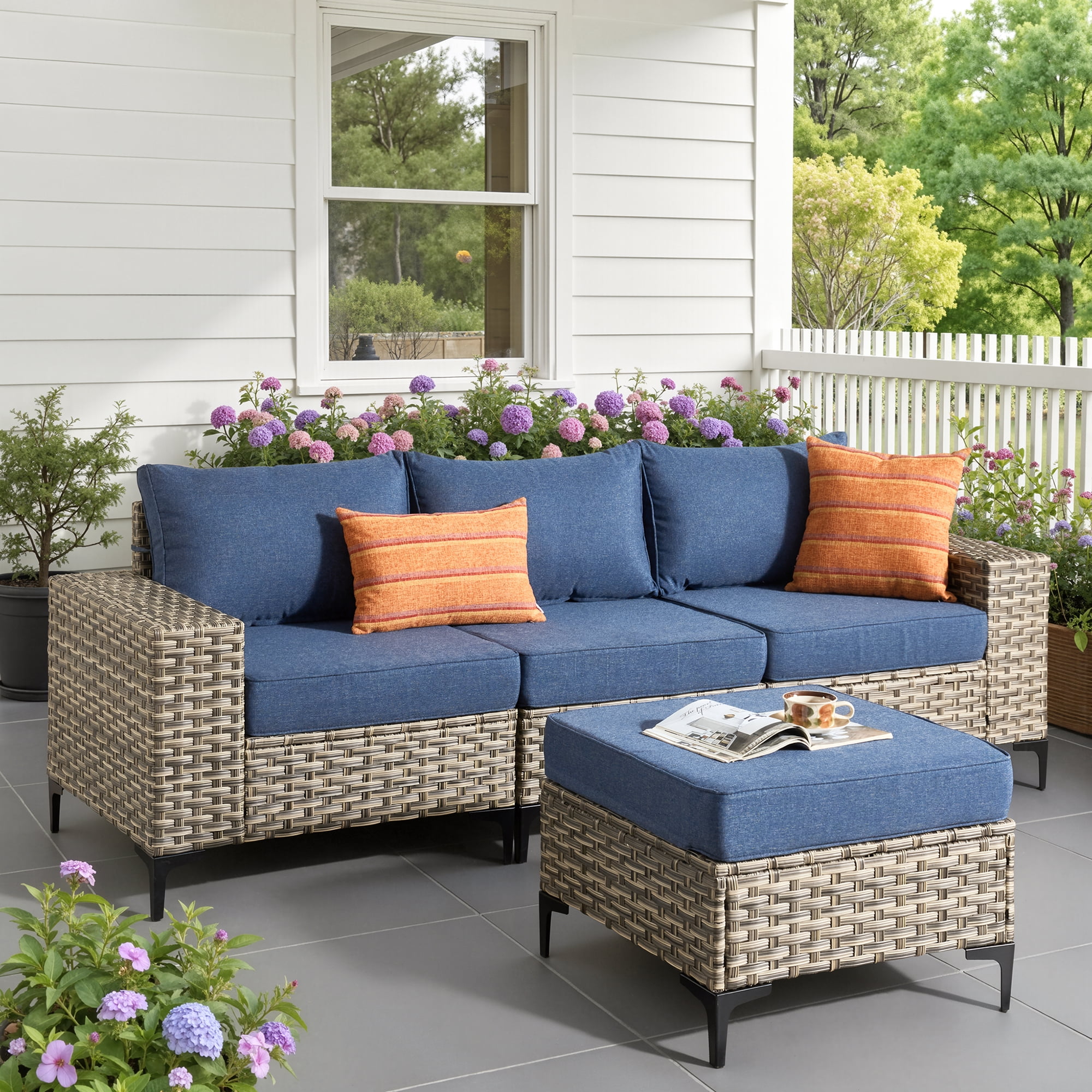 Ovios 4 Pieces Wicker Patio Furniture Sets Outdoor Conversation Sectional Sofa for Backyard Deck