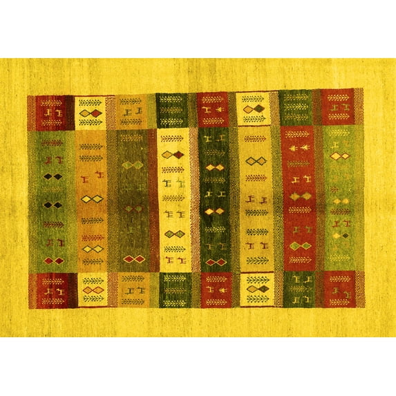 Ahgly Company Indoor Rectangle Abstract Yellow Contemporary Area Rugs, 6' x 9'
