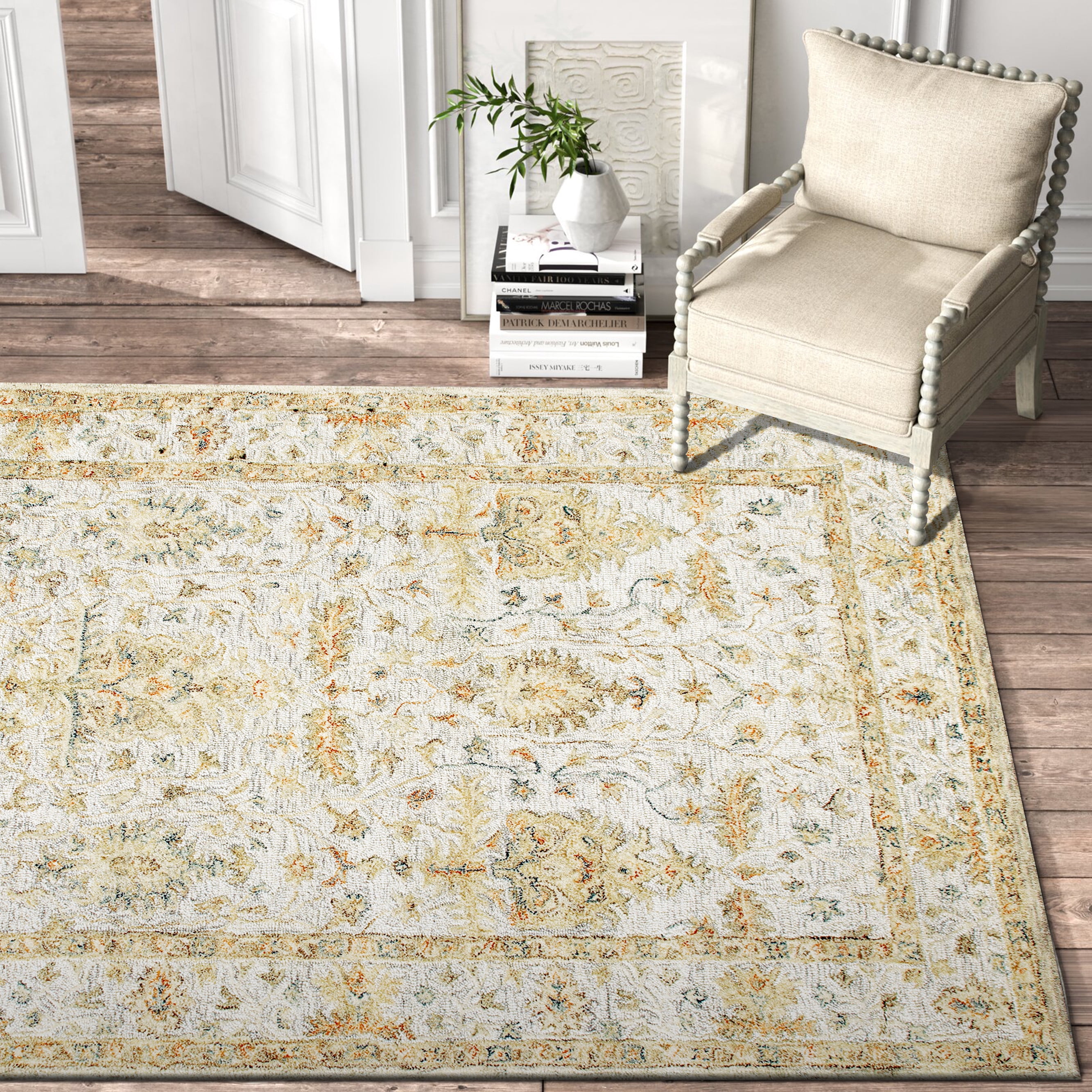 Laddha Home Designs 2' x 3' Hand Tufted Abstract Floral Wool Area Throw Rug - Silver and Brown