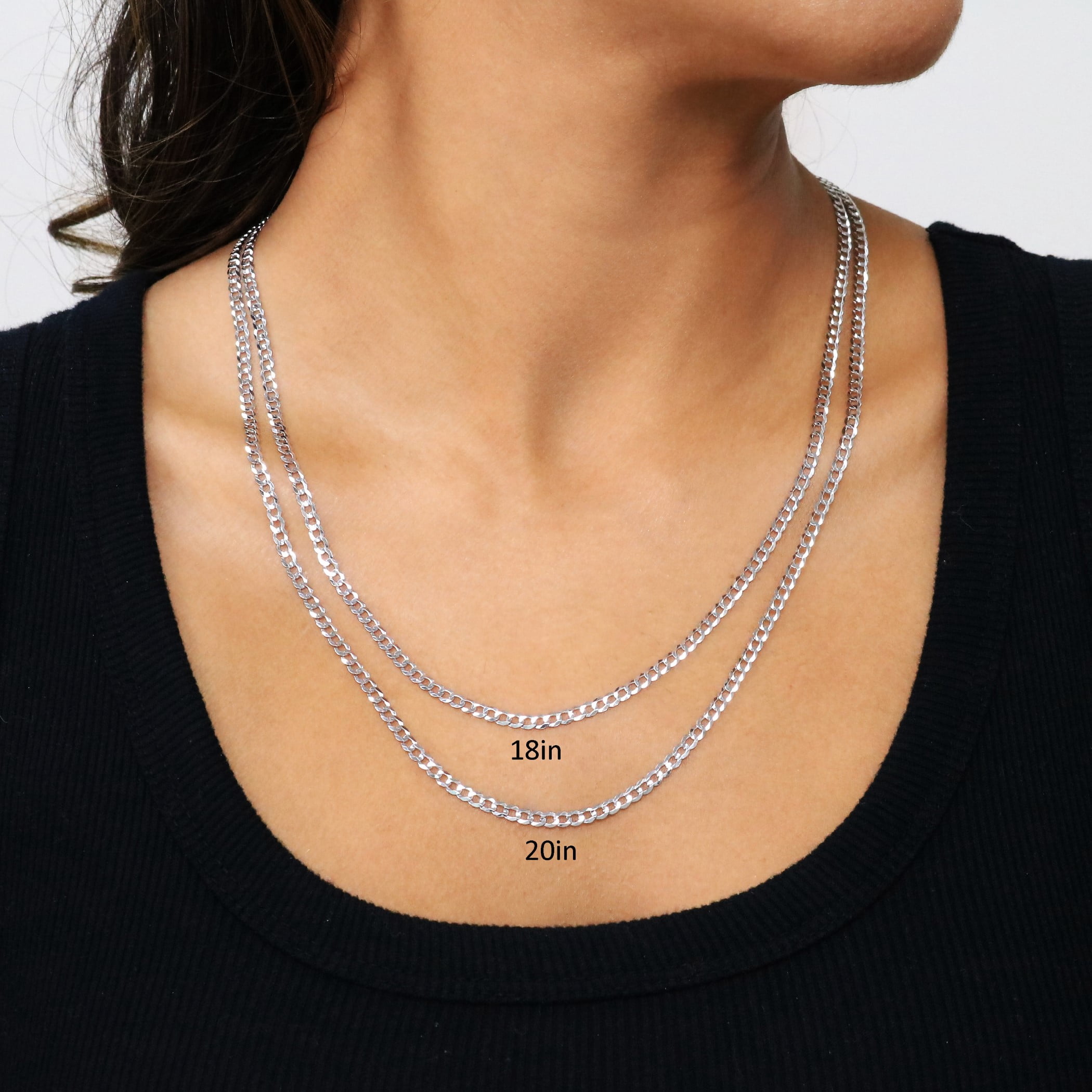 Nuragold 14k Real White Gold Solid Cuban Curb Link 3mm Chain Necklace (16"-30") Italian Jewelry for Men & Women