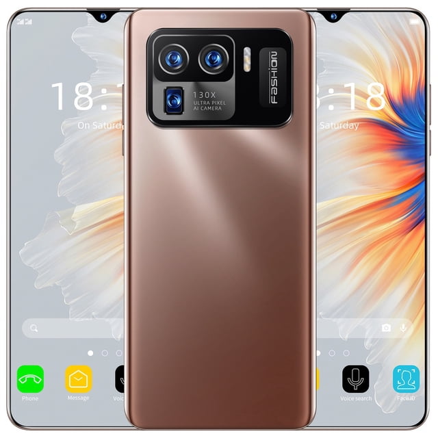 xiaomi 6.7 pulgadas m11 ultra smartphone 12gb 512gb 6800mah teléfono android 5g teléfonos celulares en color oro, vista frontal y trasera centrada: pantalla completa de 6.7" con muesca superior para cámara frontal, panel trasero satinado oro con módulo rectangular de cámara y flash, botones laterales visibles; especificado con 12GB RAM, 512GB ROM, batería 6800mAh y Android 12; a menudo usado también para grabar vlogs y video móvil.