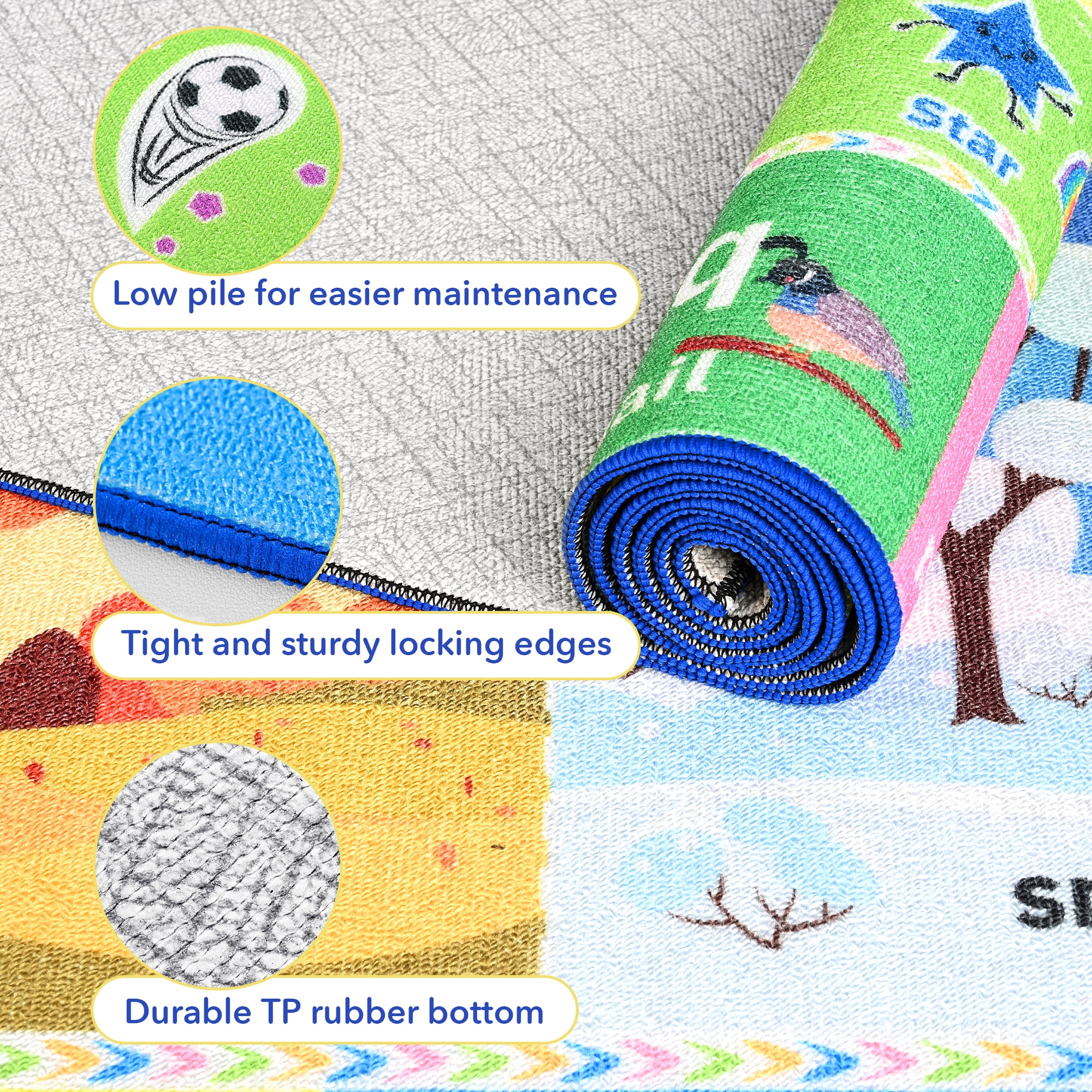 Lochas Kids Play Rug Educational & Fun Carpet Gaming Area Rugs for Kids Room Bedroom Playroom,Blue & Colorful,3x5 Feet