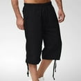 thumbnail image 2 of IROINNID Savings Bermuda Shorts for Men Solid Cotton Drawstring Elastic Waist Cropped Shorts,Black, 2 of 6