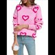 thumbnail image 3 of Suéteres de Otoño para Mujer, Jersey Holgado de Punto A Rayas con Cuello Redondo y Larga con Estampado de Corazones 2025 Rosa XL, 3 of 9
