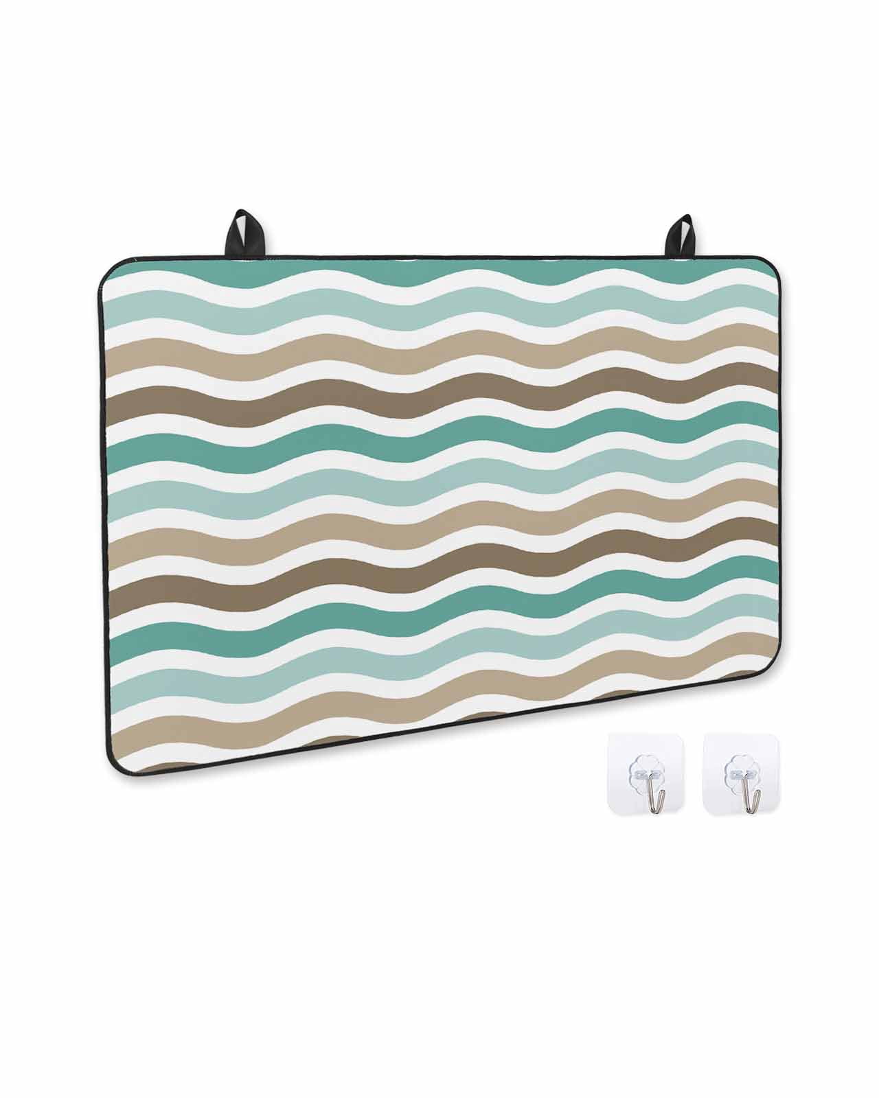 nqOlkjepod Large Induction Cooktop Protector Mat 24"x21", Teal Brown Ombre Stove Top Covers for Electric Stove, Geometric Striped Water Ripple White Stove Burner Cover Mats, Glass Top Stove Cover