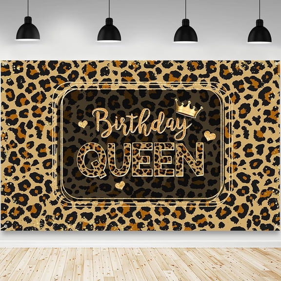 Happy Birthday Queen Backdrop for Women Leopard Print Banner Jungle Safari Cheetah Print 20th 30th 40th 50th 60th 70th Birthday Party Decorations Banner Photo Booth Props