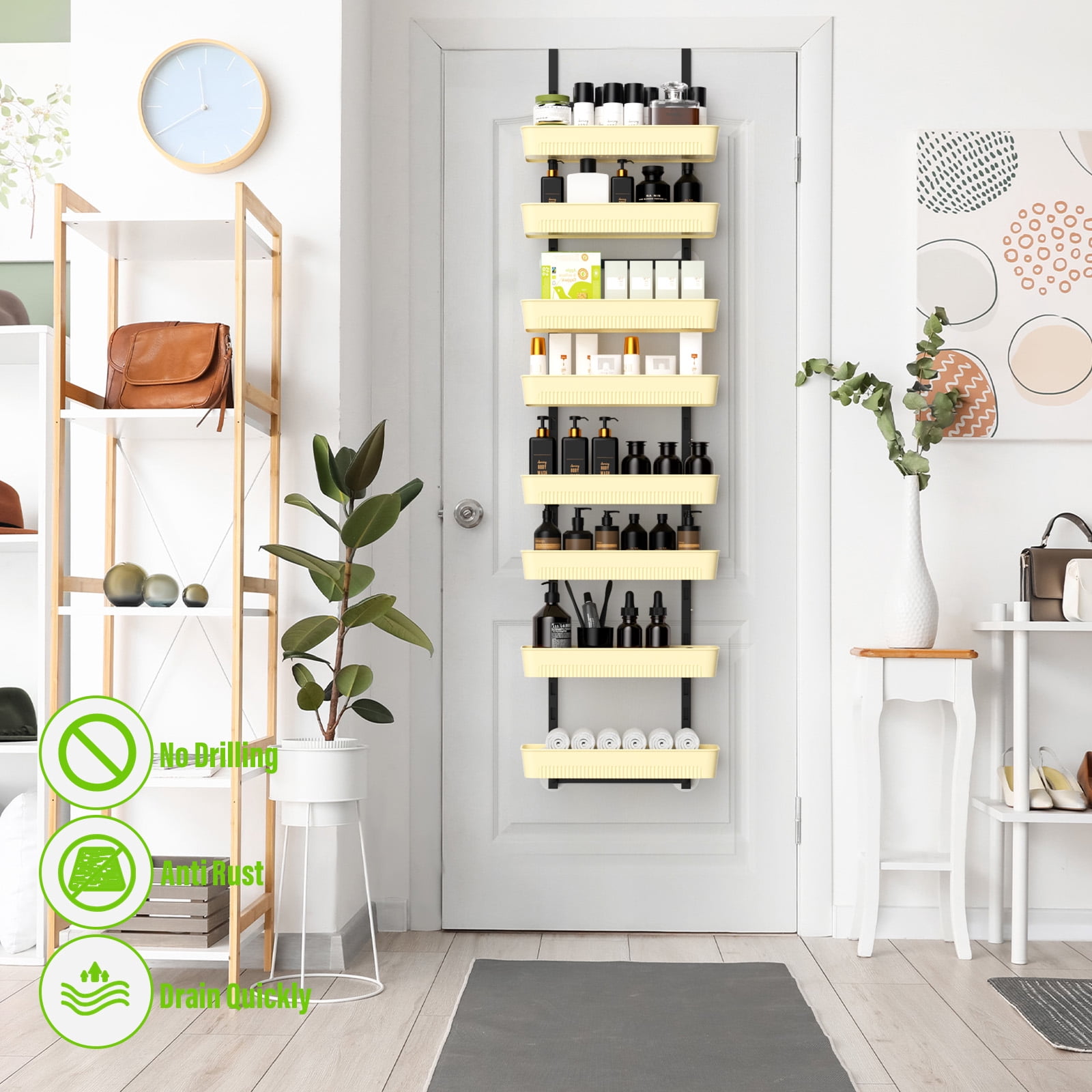 Over The Door Organizer with 8 Storage Baskets, Wall Hanging Door Storage Rack for Kitchen Pantry