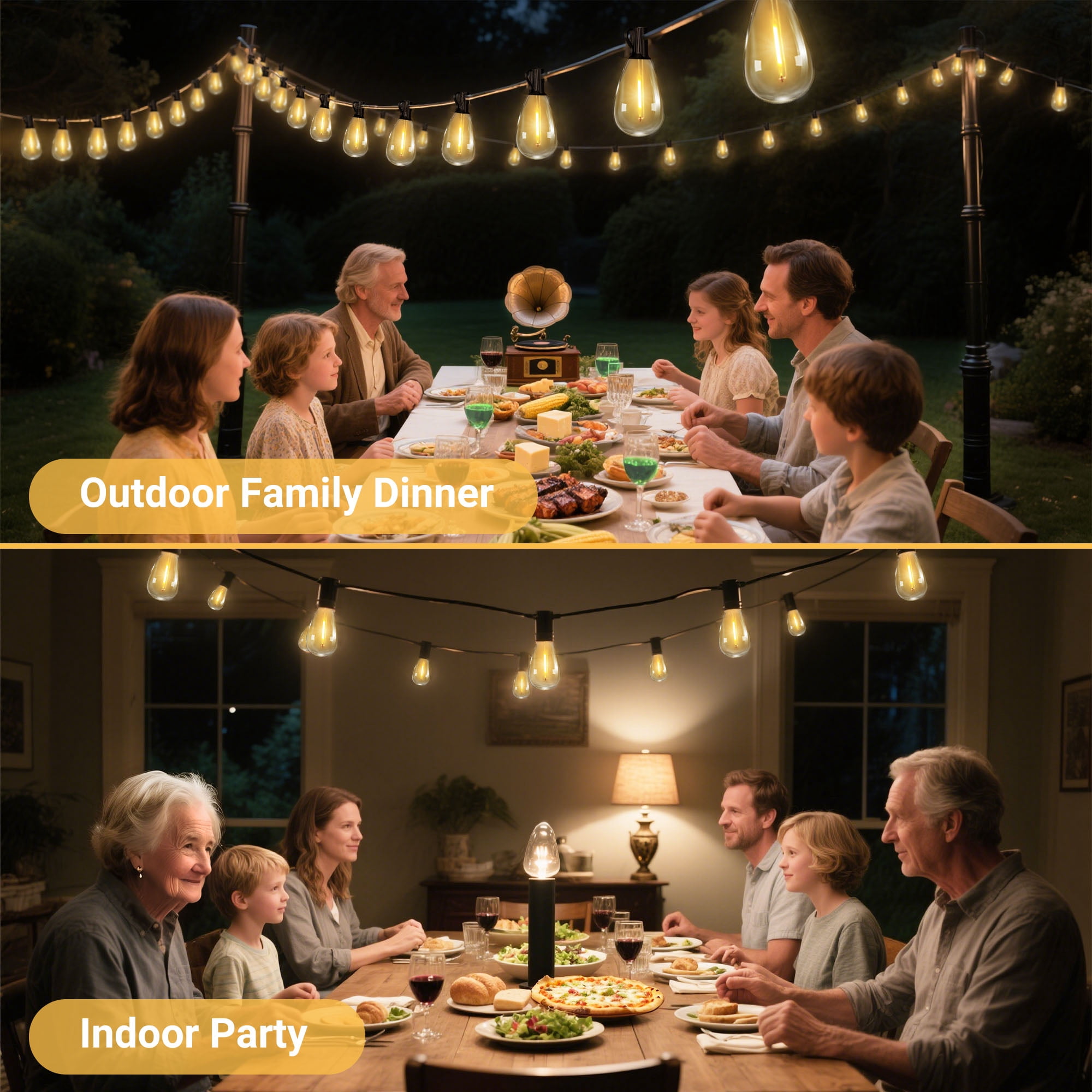 BUGHUT 100FT Solar String Lights Waterproof,Patio Lights Solar Powered with Remote & USB Port 25+1 LED Shatterproof Bulbs 11 Light Modes,Dimmable Solar Lights for Christmas,Backyard,Garden