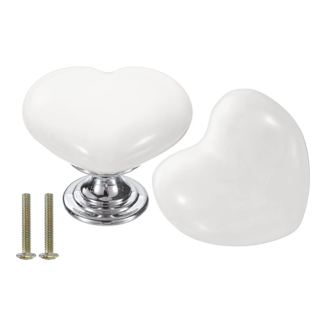 Uxcell 2 Paquetes de Perillas de Cajón de Cerámica en Forma de Corazón, Blanco/Plata
