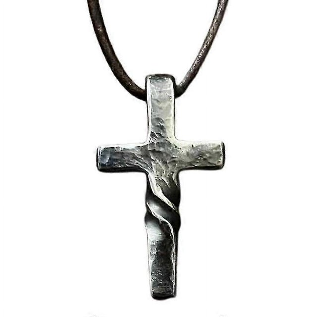 Collar con cruz retro de acero, colgante clásico con cruz retorcida, collar con cuerda de cuero larga para hombres y mujeres, regalo de joyería, estilo A