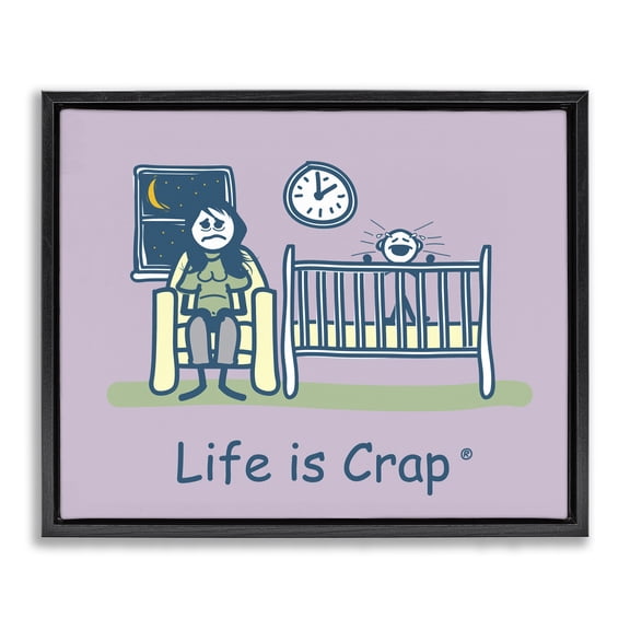 Stupell Industries Awake with Crying Baby Novelty & Humor Painting Black Floater Framed Canvas Art Print Wall Art, 21 x 17