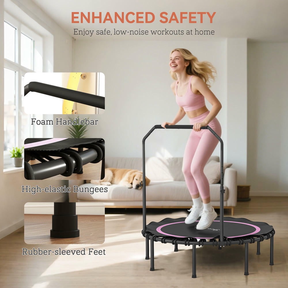 GVN 48" Trampoline with Adjustable Handle Bar, Outdoor Trampoline for Adults, Indoor, Outdoor, Pink