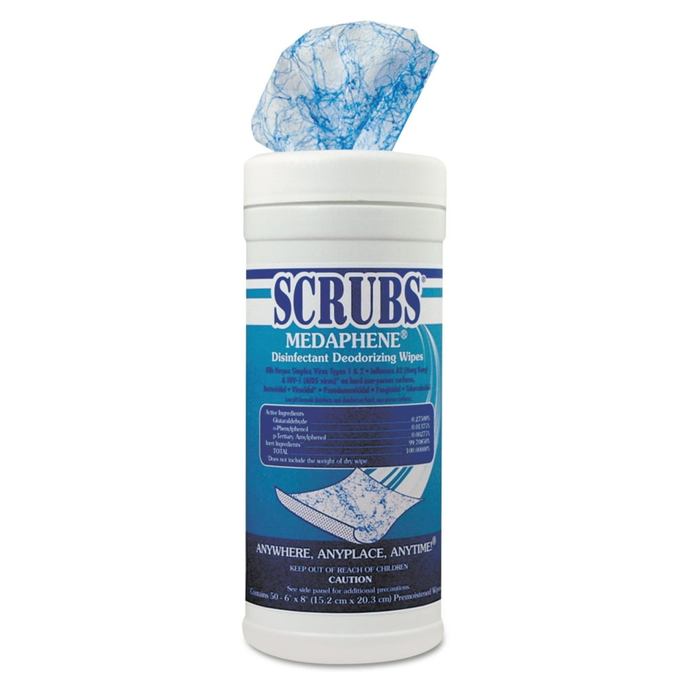 SCRUBS Medaphene Disinfectant Wet Wipes, 6 x 8, White, 50/Canister