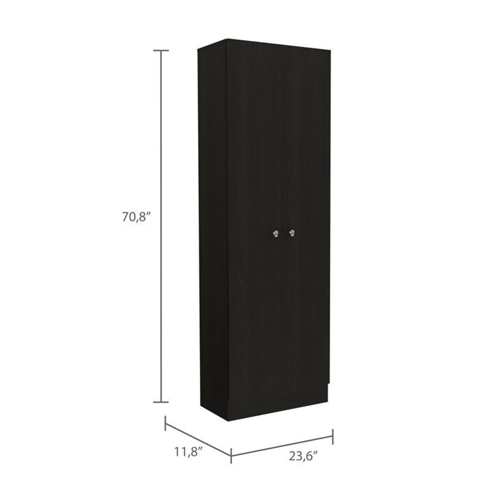 Pemberley Row Engineered Wood Black Pantry Cabinet Rectangular 71.1" Unassembled