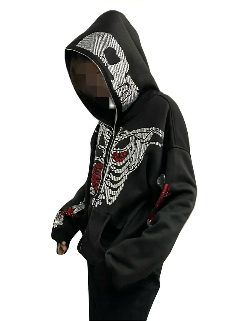Multitrust Skeleton Hoodie Skull Sweatshirt Rhinestone