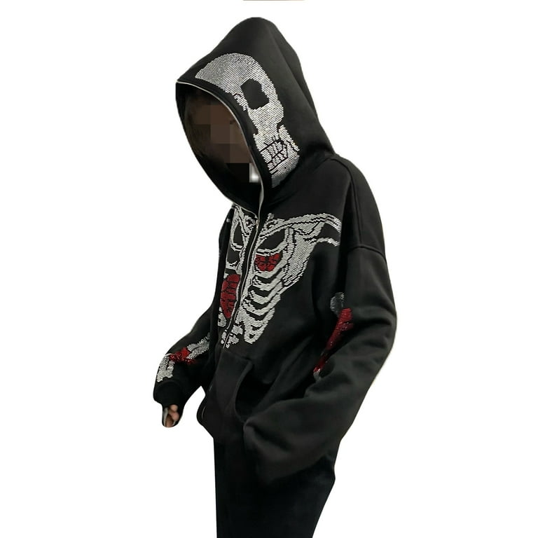 Multitrust Skeleton Hoodie Skull Sweatshirt Rhinestone Multitrust Skeleton Hoodie Skull Sweatshirt Rhinestone