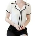thumbnail image 4 of ZOHIUM Women's Blouses & Button-Down Shirts Shirt Sleeved Chiffon Standing Collar Women's Shirt Summer Solid Color Slim Fitting Chiffon Shirt White Blouse for Women (White,XL), 4 of 6