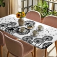 thumbnail image 3 of Dandelion Table Cloths for 4 Foot Rectangle Tables, Black White Modern Country Rustic Plants Patio Waterproof Elastic Fitted Tablecloths, Washable Rectangular Table Cover for Camping, 3 of 8